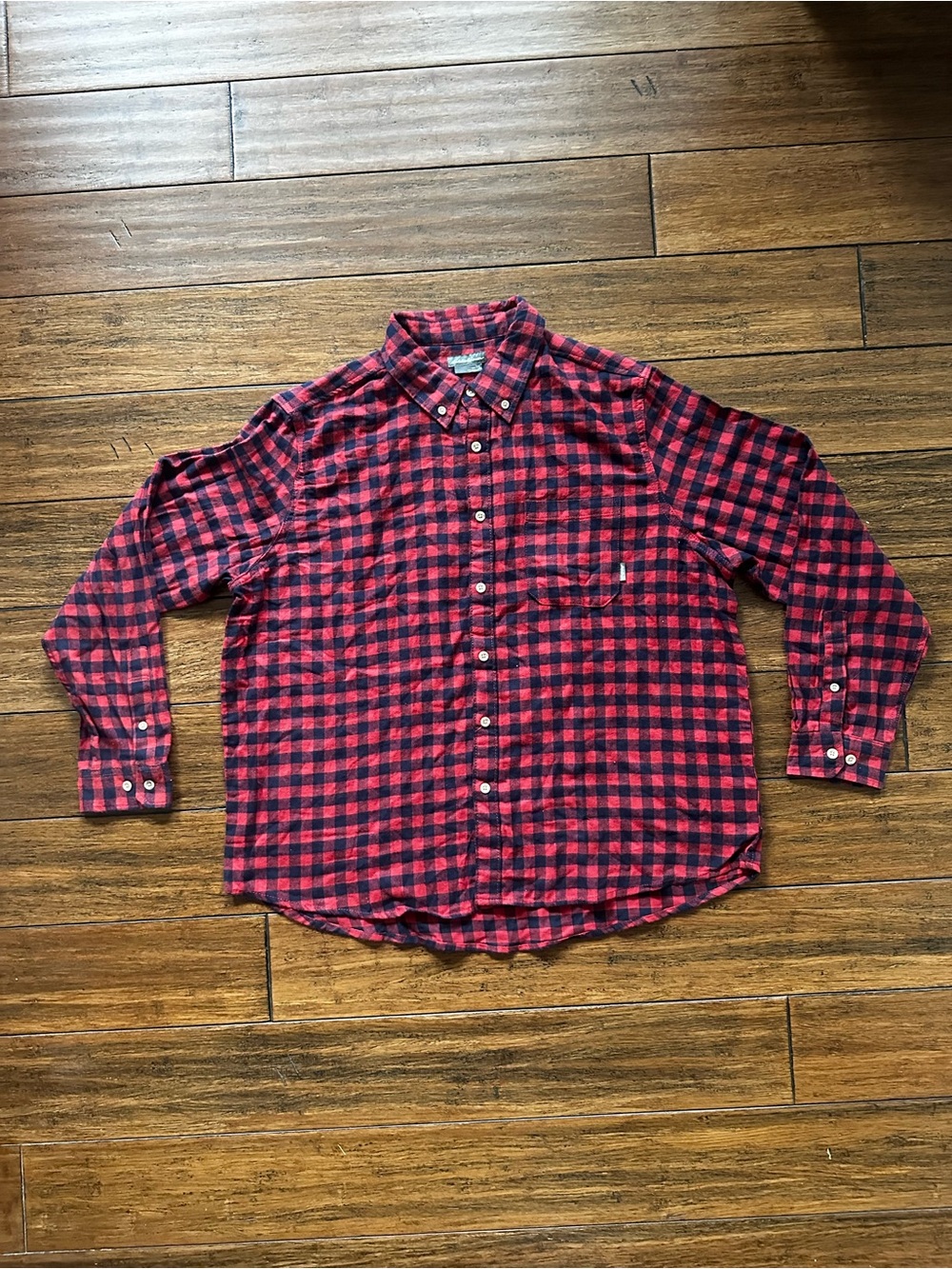 Eddie Bauer Flannel Shirt Men's Size 2XL Red Black Tartan Plaid Button Down